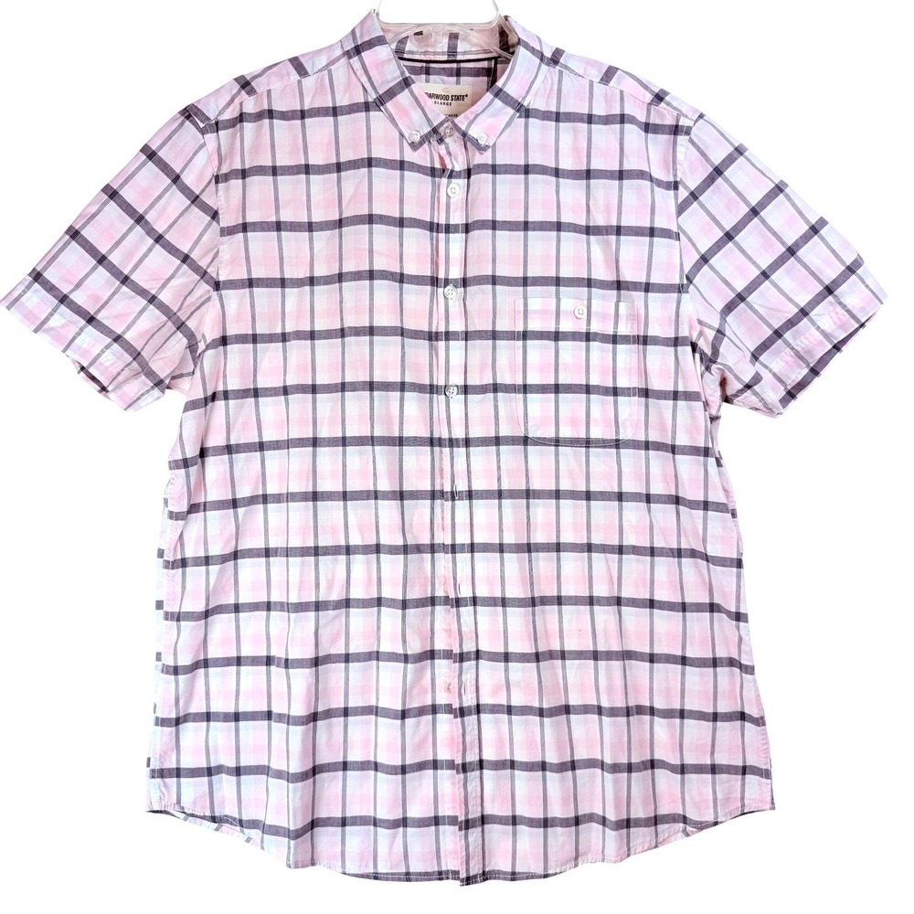 Cedarwood State Mens Plaid Button Down Shirt Pink Blue Short Sleeve X Large